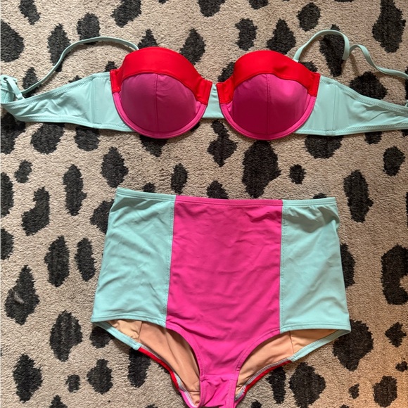 J. Crew Color Block Bright Red Blue Pink Bikini